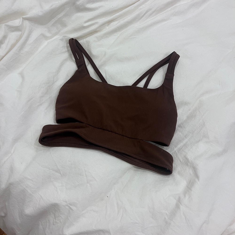 Women's Brown Ribbed Sports Bra